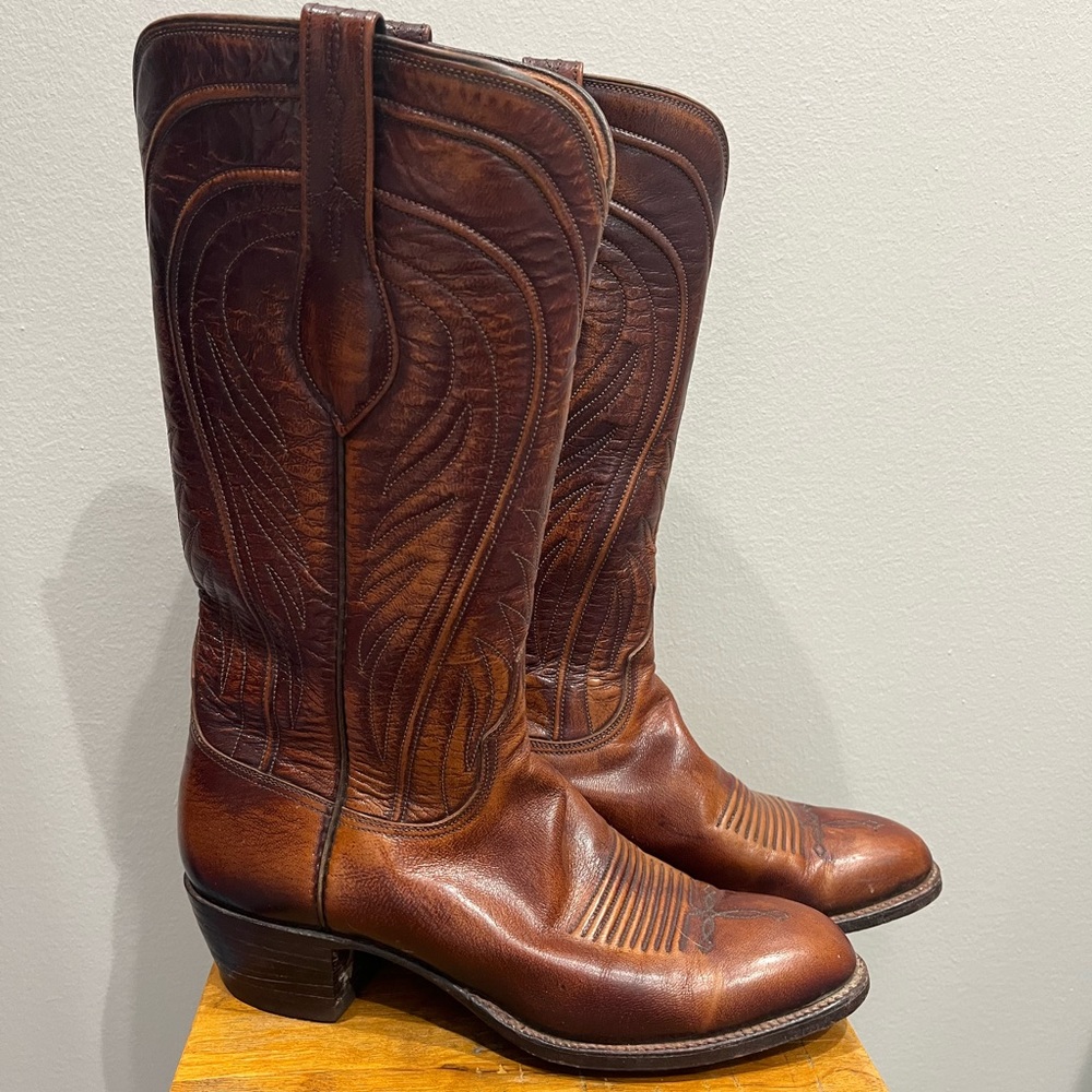 Lucchese 1883 Women's 7.5 B Brown Tan Snip Toe Boots Country Cowboy Cowgirl